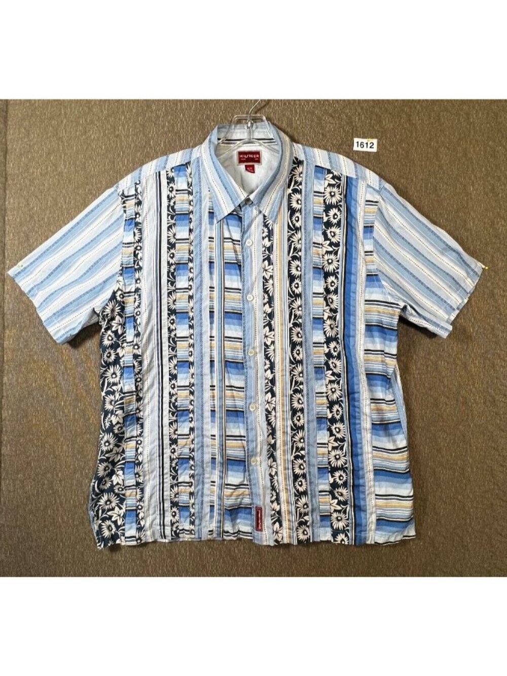Tommy Hilfiger Hawaiian Mens Shirt XL Blue Short Sleeve Button Red Label Spread - Picture 8 of 8